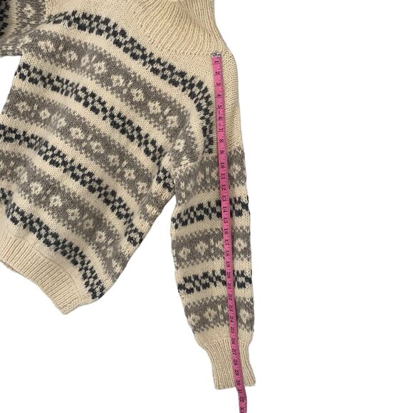 Hand Knit Fair Isle Sweater Ivory Gray Turtleneck Large - Picture 5 of 6